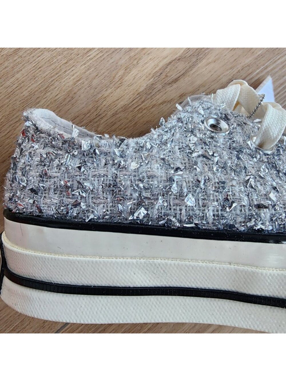 ⭐Converse Chuck 70 Metallic Tweed Low Sz 7.5 Womens Shoes Sneaker Silver A14443C - Picture 10 of 12